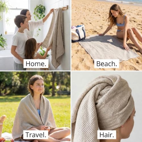 Pure 100% Linen Bath Towel - 30x60-inch Waffle Weave Hair Towel Quick Dry - color: Natural Linen, size: Bath Towel
