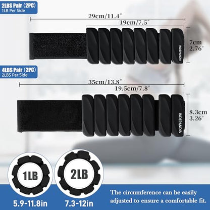 Ankle Wrist Weights for Women 2lbs/4lbs Pairs Adjustable Silicone Weights - color: Black, size: 4 lbs Pair (2 lb Each)