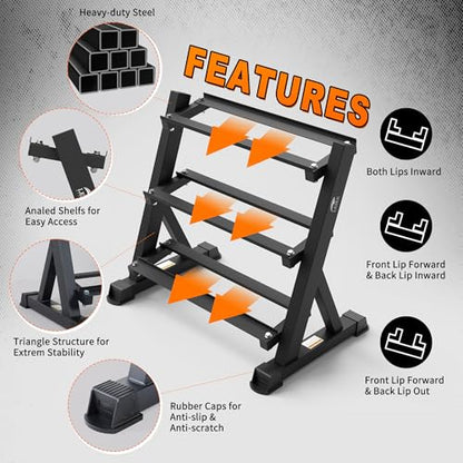 Leikefitness Dumbbell Rack 3 Tier Heavy Weight Organizer Dumbbell Storage Stand Holder 1100lbs Capacity Quick Assembly Dumbbell Weight Storage Rack For Home Gym, Black (Rack Only)