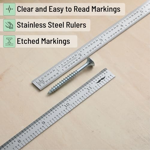 Mr. Pen- Machinist Ruler, 12 Inch, 2 Pack, Stainless Steel Imperial | Precision Measuring Tool, 1/10, 1/100, 1/32, 1/64 Inch Graduation for Engineering, Carpentry, Drafting, Office, School - style: 12 inch, 2 Pack