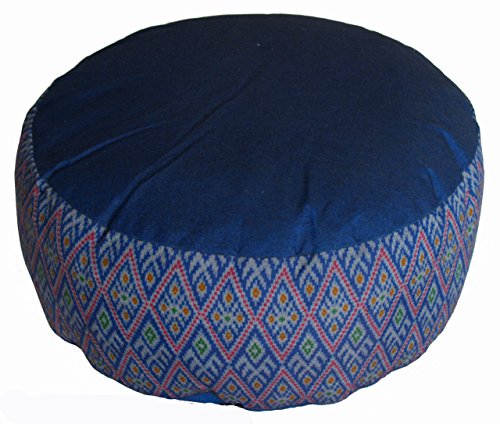 분장식 명상 쿠션 Zafu 베개 - 버밀 및 카포 필 - 글로벌 패턴 - color: Ikat Diamond Blue