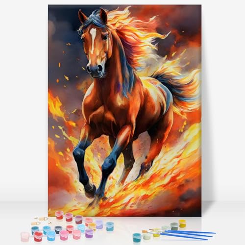 GEEHEIY Framed Paint by Numbers Kit for Adults, Running Horse, 8X 12 Inch | DIY Adult Paint by Number Kit for Beginners, Horse Wall Decor, Stress Relief Craft Gift, Creative Hobby - color: TRTD1PF312