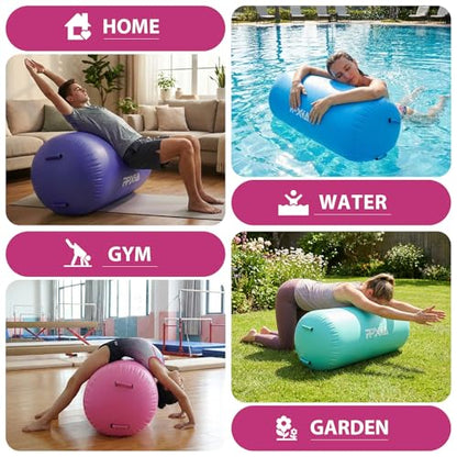 Gymnastics Air Roller Air Barrel Inflatable Tumbling Mat, Tumble Track Backhandspring Mat Gymnastic Equipment with Pump for Yoga Training Cheerleading Home Use - color: Pink, size: 39.37 x 23.6inch