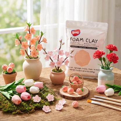 BOHS Foam Clay, Peach Air Dry Modeling Clay, 1.1 lb | Soft, lightweight; crack-free finish; EVA and polystyrene foam details; cosplay props, figurines, fake bakes and slime making - color: Peach, size: 500 g