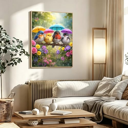 PHANTASYART Cute Birds Paint by Numbers Kit for Adults 16x20inch | Birds Umbrella Paint by Number Adult, Painting by Numbers for Adults, DIY Acrylic Adult Paint by Number Kits on Canvas - color: Cute Birds, size: 16x20inch