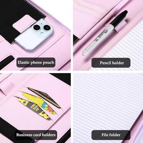 ProCase Portfolio Business Padfolio Folder with Zipper -Purple | Conference Meeting Executive File Legal Document Organizer with Pockets Letter Size A9 Writing Pad Notepad Padfolio - color: Purple