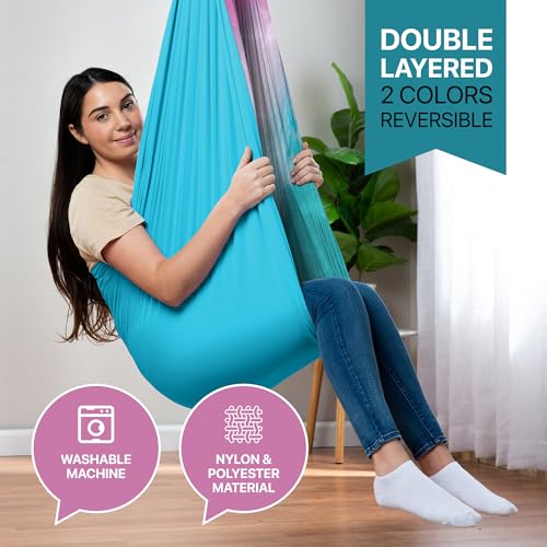 Compression Sensory Swing Adult & Kids, Indoor Outdoor Pod, Holds 300lb | indoor sensory swing for kids, outdoor sensory swing indoor, sensory swing kids, sensory toys, 360 swivel hammock swing - color: Cotton Candy Sky
