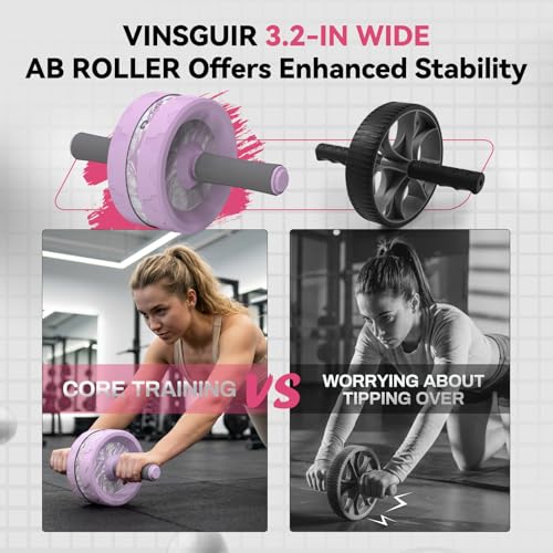 VINSGUIR Ab Roller Wheel, Abs & Core Workout Equipment for Home Gym with Knee Pad Accessories, Abdominal Wheel for Full-body Strength Training - color: Purple