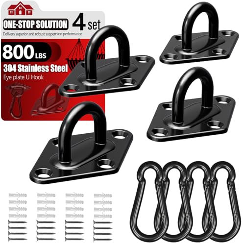 sprookber 304 Stainless Steel Pad Eye Snap Hook, M6 Ceiling Hook 800Lb,8Pcs | Hanging Kit with Screws for Hammock Chair Swing, Yoga Gym Equipment, Sun Shade Sail, Plant Hangers & Marine Boat Hardware - size: 2.3 inch, style: Black Rhombus
