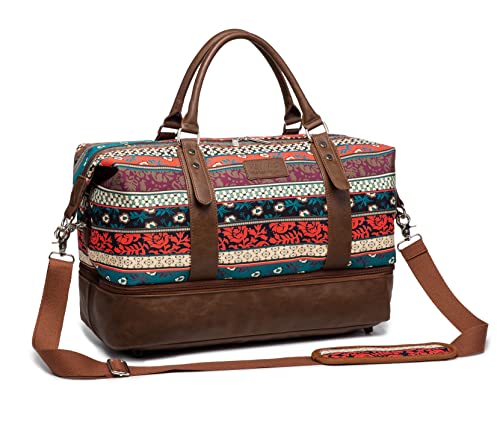Kinmac Garment Bag with Shoes Compartment,Duffel Bag For Travel,Sports Gym Yoga Duffel Bag Weekender Overnight Totes Bag (Bohemian) - color: Bohemian