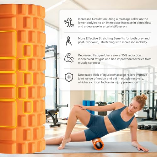 Foam Roller High-Density Massage Roller for Deep Tissue & Muscle Recovery - color: Orange