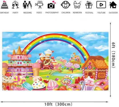 Candy Theme Party Backdrop Cartoon Rainbow Lollipop Sweet Donut Candy Photography Background for Kid Adult Candy Garage Door Decoration Banner Baby Shower Photo Props (10X6FT(120X72inch)) - size: 10X6FT(120X72inch)
