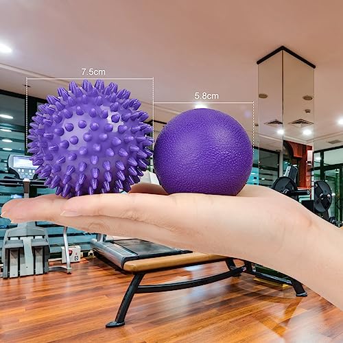 URAQT Spiky Massage Ball Set, 2 Pack Physical Therapy Massage Balls, Hard Lacrosse Ball & Spiky Massage Ball for Myofascial Release and Trigger Point Deep Tissue Massage (Purple) - color: 2pcs-purple