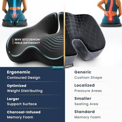 Ergo Office Chair Cushion for Back Pain, Sciatica, Tailbone Pain Relief - color: Dark Gray & Light Gray