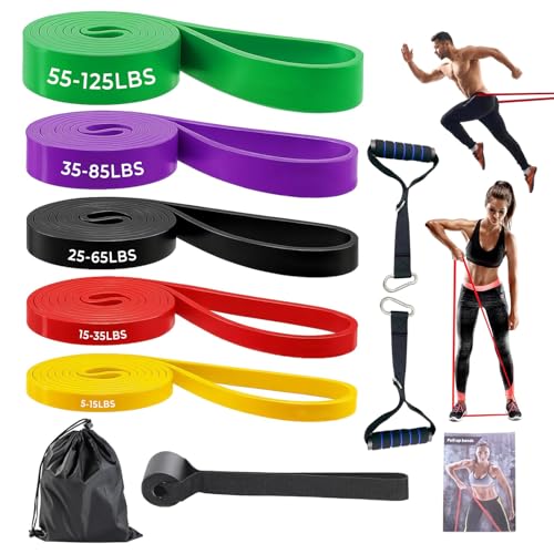 Resistance Band Sets with Accessories – 5 Level Pull Up Exercise Bands with Handles, Door Anchor & Carry Bag | Workout Bands for Strength Training, Home Gym & Fitness