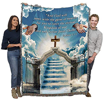 Heaven's Gate 1 Blanket - God Will Open Wide The Gates of Heaven - Scriptures 2 Peter 1:11 Blanket - Sympathy Bereavement Gift Tapestry Throw Woven from Cotton - Made in the USA (72x54) - color: Gate 1, size: 72" x 54"