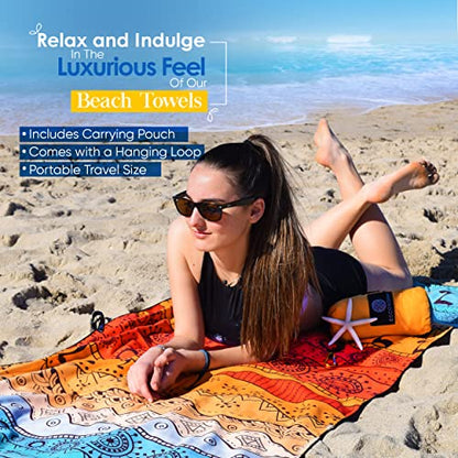 ECCOSOPHY Microfiber Beach Towel - Quick Dry, Sand Free and Oversized 71x35 | Super absorbent, lightweight, swimming, gym, extra large, pool, cruise, camping, yoga, travel, compact, carry bag, vacation - color: Aa - Marrakesh