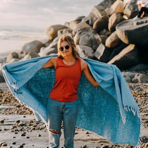 Open Road Goods Solid Color Mexican Yoga Blanket – Large Handwoven Throw for Yoga, Beach, Camping or Home – Soft and Durable Cotton Blend - color: Aqua Blanket