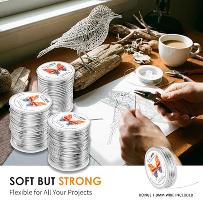 Aluminum Craft Wire 18 Gauge(1.0 mm)–328 FT(100 M)+18 Gauge (1.0 mm) 32.8FT (10 M) KSVZS Anodized Aluminum Wire,Flexible Metal Wire for Crafts,Sculpting,Jewelry Making,Armature and DIY Crafts(Silver) - size: 18 Gauge