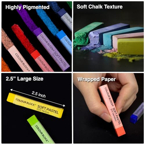 COLOUR BLOCK Soft Pastels for Artists - 100 Colors Square Chalk Pastels Set in Wooden Box - Vibrant Pigments Art Kit for Painting, Drawing, Sketching, Hobbyists. - style: 100 Colors Soft Pastel Set – Wooden Case