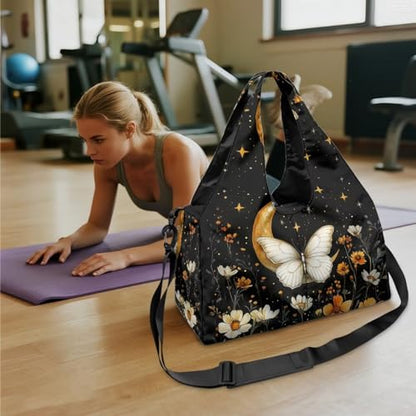 Yoga Mat Bag for Men Women Canvas Yoga Mat Carrier Take In Out Mat Easily for Beach Swim Bags Pool Sports Gym - color: Butterfly Print
