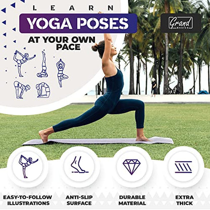 Instructional Yoga Mat with Carrying Strap: Cute Yoga Mat with 75 Illustrated Yoga Poses + 75 Easily-Followed Stretching Exercises - 1/4” Thick, Non-Toxic, Non-Slip Yoga Mats for Women and Men - color: Blue/Purple (68" x 24")