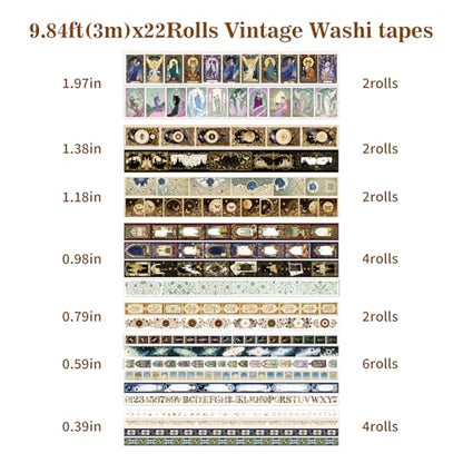 Magic Washi Tape Set 24 Rolls,Decorative Masking Tape for Junk Journal, Scrapbooking Supplies, DIY Crafting Supplies - style: Magic