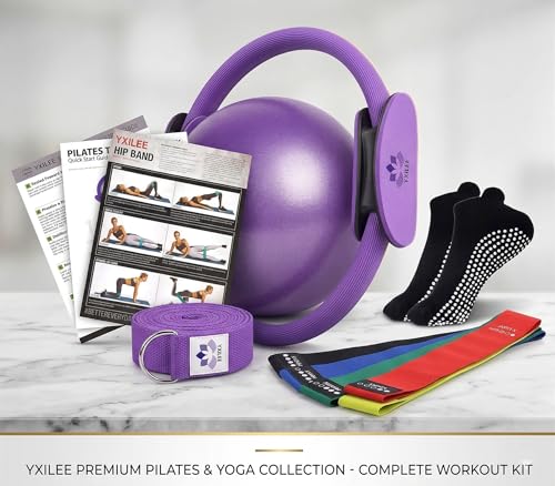 YXILEE Pilates Ring Circle Set - Workout at Home Workout Equipment Women - Booty Bands Stretching Equipment Pilates Mini Exercise Ball for Legs Arms and Thighs - color: Purple
