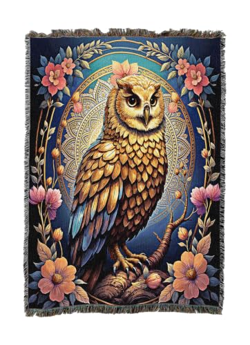 Pure Country Weavers Mandala Owl Blanket - Gift Tapestry Throw Woven from Cotton - Made in The USA (50x60) - color: Mandala Owl, size: 50x60