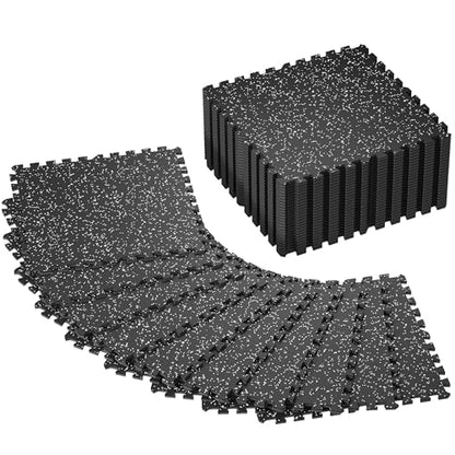 SUPERJARE 0.4'' Thick 36 Pcs 144 Sq Ft Rubber Top Exercise Equipment Mats, High Density EVA Foam Mats with Rubber Top, Interlocking Gym Flooring for Home Gym, Protective Workout Mat, Black/Grey - size: 36 Tiles (144 Sq Ft)