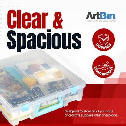 ArtBin Super Satchel 1-Compartment Craft Storage Box, Clear | One Open Compartment, 15.2 x 8 x 6.2 Inches, Secure Latches, Stackable, Clear Durable Polypropylene - color: Aqua Accents