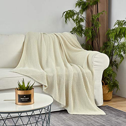 Longhui bedding 100% 면 니트 담요 - 크림, 부드럽고 아늑함, 세탁기 사용 가능, 152.4cm x 203.2cm(60 x 80인치) - 거실, 소파, 침대 또는 여행에 적합 - color: 크림, size: 60" x 80", Oversized