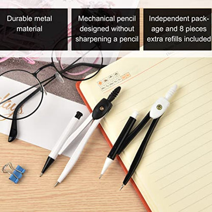50 Packs Basic Geometry Compass In Bulk,Mechanical Pencil Desiged with Etra Lead,Student Drawing Tools Compass Math Compass Set (black and white) - color: Black and White