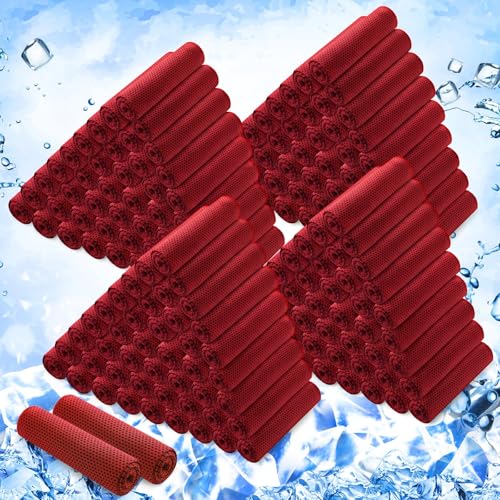 Hosuly 200 Pack Cooling Towels Bulk 40"x12" Cooling Rags for Neck and Face Ice Sweat Towels Breathable Microfiber Workout Cloth for Gym Yoga Golf Sport Running(Red) - color: Red