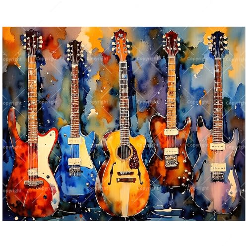 Music Paint by Numbers Kit for Adults - DIY Colorful Guitar Collection Painting on Canvas, Acrylic Paint Set, Suitable for Beginners, Art for Home Decoration or Gifts(8X12IN Framed) - color: TCXY05765, size: 8X12IN Framed