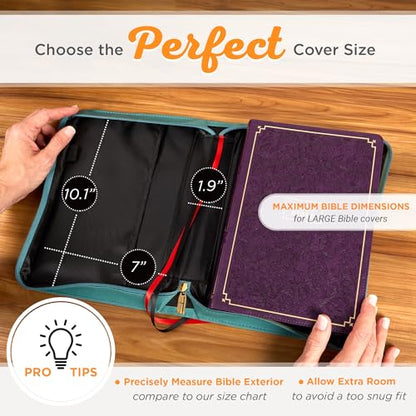 Christian Art Gifts Faux Leather Bible Cover for Women: Be Still and Know Teal Floral | Large, Handle, Sleeves, Storage Pockets, Pen Loops, Ribbon Bookmarks, Zipper, Bible Study Supplies - size: Large