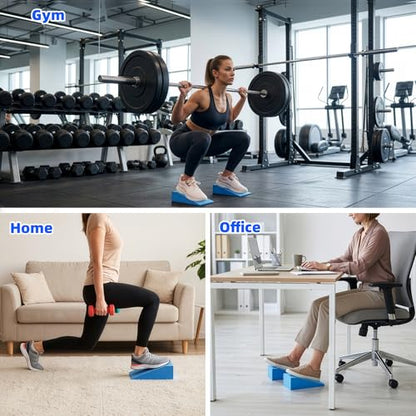 Yesland Squat Wedge Blocks 2 Pack - Heel Elevated Slant Board for Squats, Ankle Mobility, Weightlifting - Non-Slip Foam Calf Stretcher Ramp for Home Gym, Yoga, Pilates - Blue