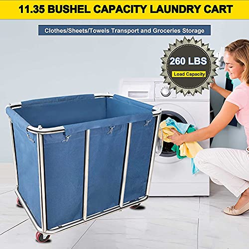 400L Industrial Rolling Laundry Cart,Commercial Laundry Basket with Wheels - color: Blue - 11.35 Bushels - 5