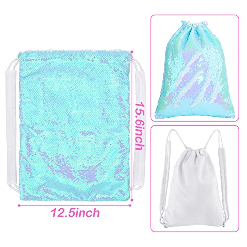 MHJY Sparkly Reversible Sequin Drawstring Backpack for Sports Gym Beach | Sparkly Reversible Sequin Mermaid Backpack With Creative DIY, Featuring Inside Pocket & Drawstring For Dance Swim - color: Mermaid Pale Blue