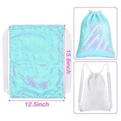 MHJY Sparkly Reversible Sequin Drawstring Backpack for Sports Gym Beach | Sparkly Reversible Sequin Mermaid Backpack With Creative DIY, Featuring Inside Pocket & Drawstring For Dance Swim - color: Mermaid Pale Blue
