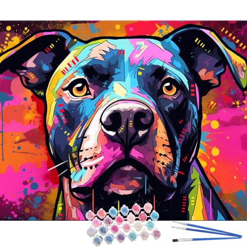 TOCARE Dog Paint by Numbers Kit for Adults, Pitbull Paint by Number Canvas Kit, Pitbull Adults' Paint-by-Number Kits for Dog Lovers 16x20inch (Without Framed) - color: TC-OPC-347