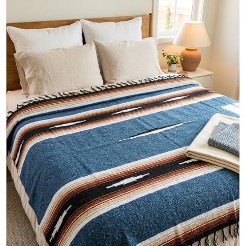 Open Road Goods Mexican Diamond Blanket - XL Heavyweight Yoga Blanket – Handmade in Mexico - Thick Boho Serape Saltillo Style Throw for Beach, Picnic, Home, Camping and More! (Harvest Moon) - color: Harvest Moon