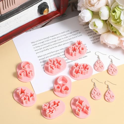 10 PCS Polymer Clay Cutters, Flower Petal Clay Cutter for Earrings Making 10 Shapes Floral Leaf Heart Moon Clay Molds DIY Jewelry Tools
