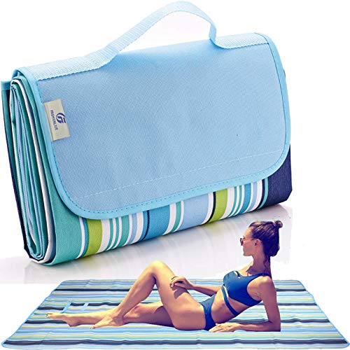 Beach Blanket Extra Large Picnic Blankets Sandproof Waterproof Outdoor Indoor Blanket Lightweight Handy Mat Portable Beach Mat for Camping Hiking Travel Park Grass - color: Blue Line