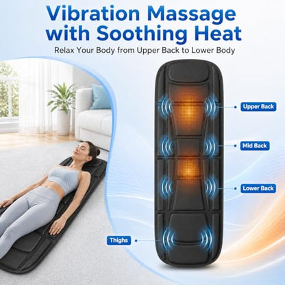 Full Body Massage Mat with Heat, Vibration Massage Mattress Pad with Lumbar Support Cushion, Foldable Massage Mat for Bed, Sofa & Floor, Relaxation & Comfort