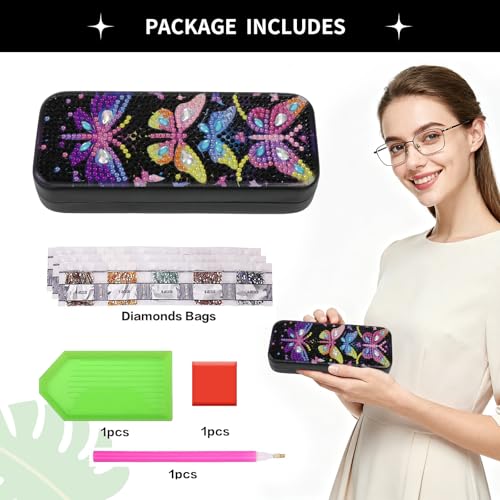FlyingMage 5D Diamond Art Painting Kit for Adults Beginner, Small DIY Diamond Dots Gem Art Painting Mosaic Kits, Cute Hard Shell Sunglasses Eyeglasses Glasses Case for Women Teen (Black Butterfly) - color: Black Butterfly