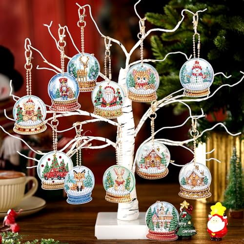 WILLBOND 30 Pcs Christmas Diamond Art Keychain Kits for Adults | Christmas Diamond Art, Double Sided, DIY Crystal Ball Diamond Painting Keychain Ornaments Kits for Adults Crafts Gifts Decor - color: Crystal Ball