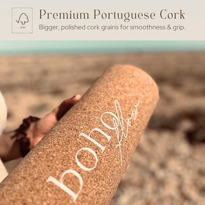Premium Cork Yoga Mat Large 72"x26" – 5mm Thick Natural Rubber Cushioning - Non Slip Grip for Hot Yoga - Non-toxic & Odor-free - Stylish Alignment Lines & Elegant Boho Yoga Bag