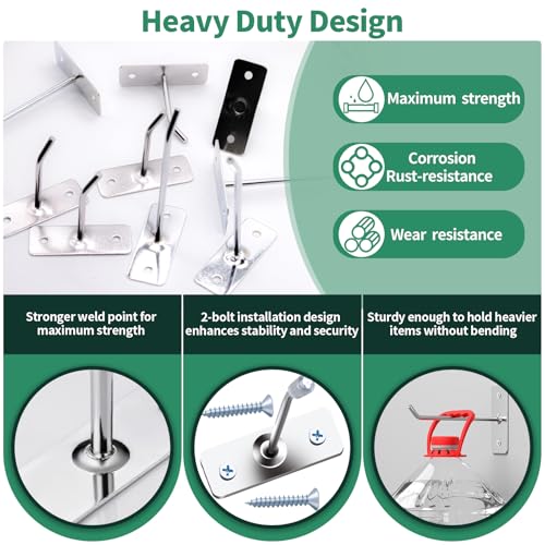 40 Pcs Stainless Steel Wall Mounted Hooks with Protective Caps and Screws, 2" 4" 6" 8" Coat Bag Hat Utility Hook, Garage Tools Storage Organizer & Hanger for Office Kitchen Home Shop - size: 2", 4", 6", 8"