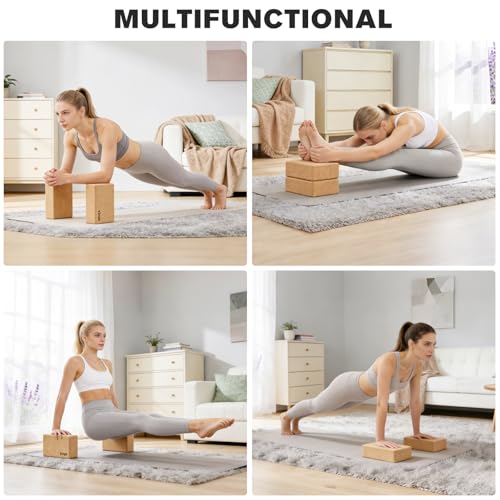 YIGUO 2 Pack Cork Yoga Blocks | Natural Eco-Friendly High Density Non-Slip Yoga Blocks for Women & Men | 9x6x3 Inches for Yoga, Pilates, Stretching